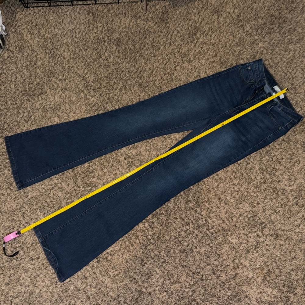 Dark wash blue jeans high waste flared bottom